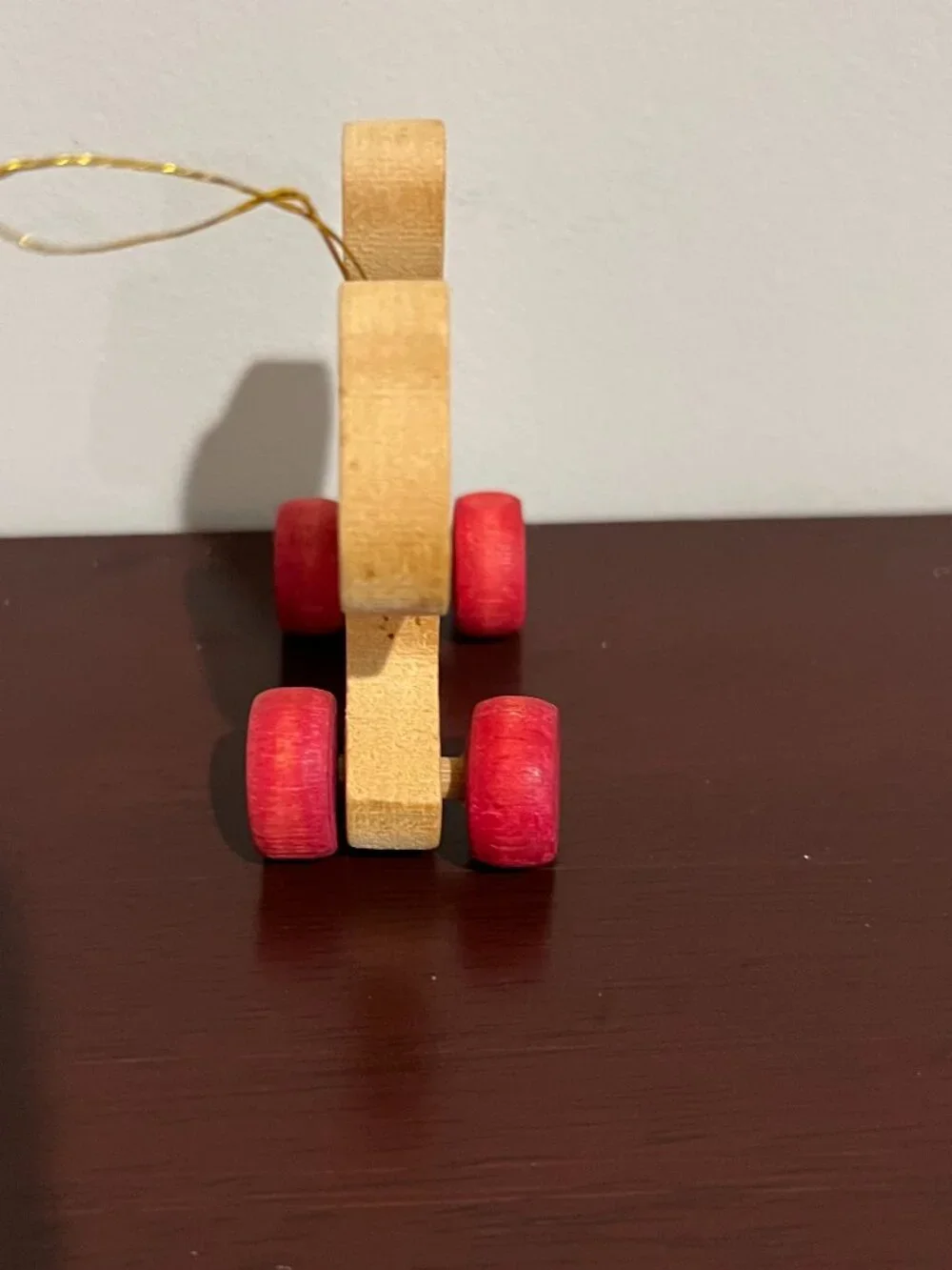 Wooden Cat Christmas Ornament Rolling Wheels Folk Art Primitive Kitty